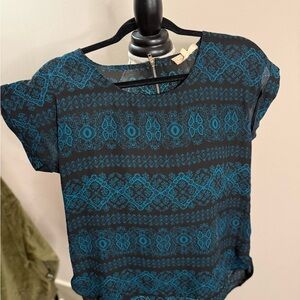 Pink Republic Black and Blue Patterned Blouse